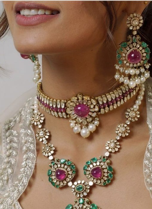 Emerald and ruby bridal set